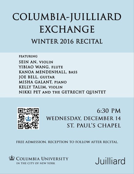 Picture of a flyer for MPP Presents- Barnard-Columbia-Juilliard Exchange Recital @ St Paul's