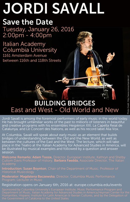 Picture of Jordi Savall Building Bridges East and West – Old World and New flyer