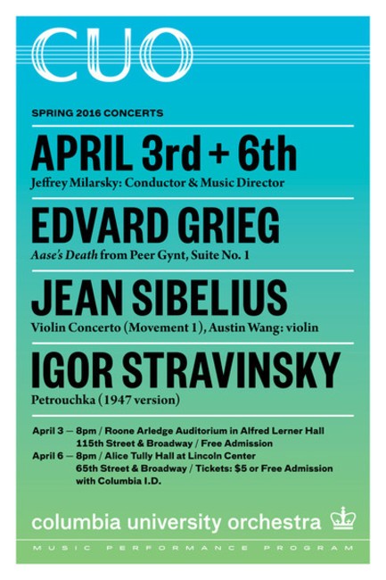 Picture of flyer for Columbia University Orchestra at ALFRED J. LERNER HALL