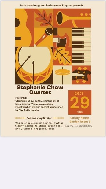 Picture of a flyer for the Stephanie Chow Quartet - Midday Music @ Faculty House
