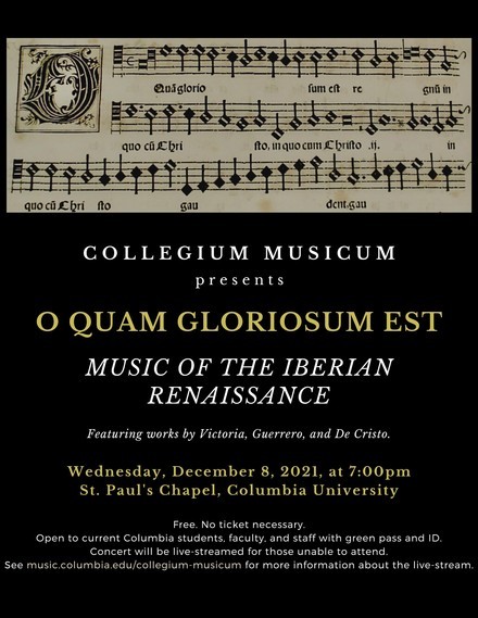 Picture of a flyer for Collegium Music presents O Quam Gloriosum Est