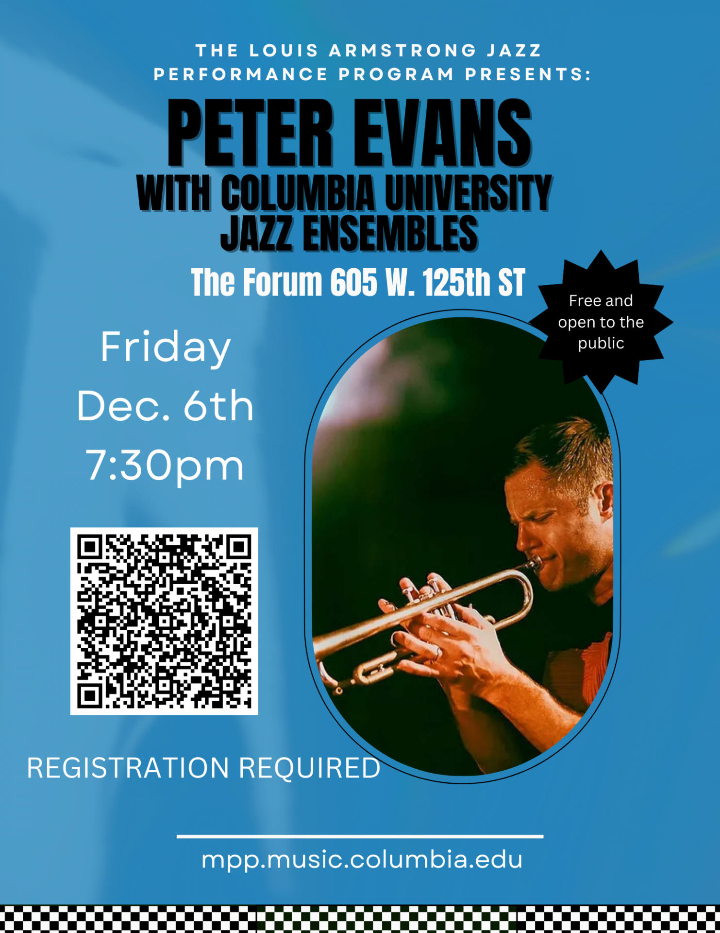 Special Guest Artist Peter Evans with Columbia University Jazz Ensembles Poster