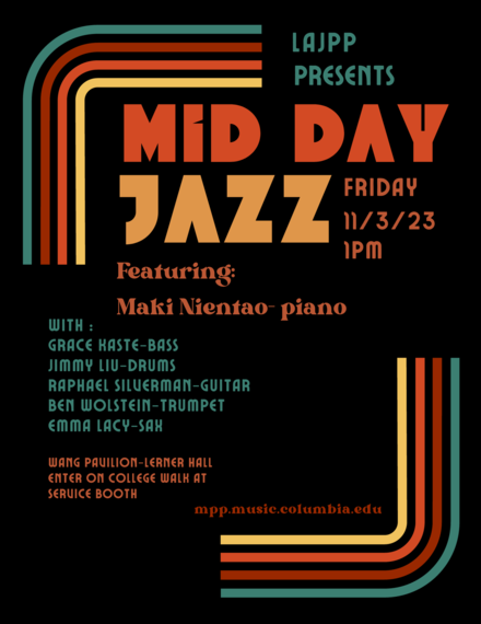 Flyer for Mid Day Jazz event on 11/03/23
