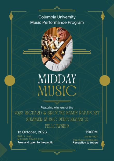 Flyer for Mid Day Music event on 10/13/23