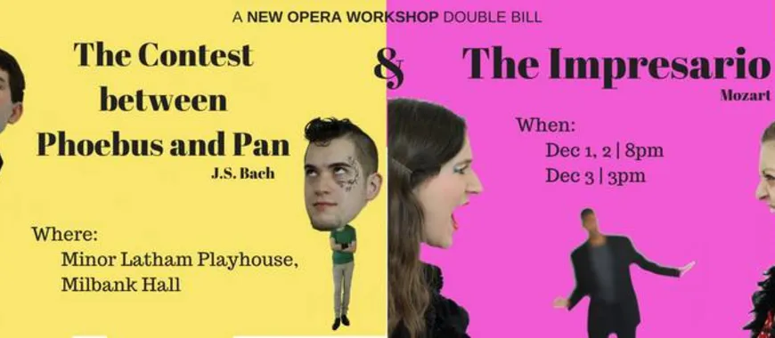 Picture of a double bill performance of Bach's cantata "The Contest Between Phoebus and Pan" and Mozart's "The Impresario"