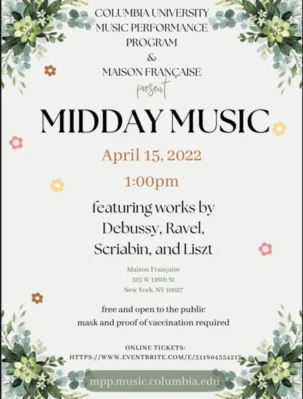 Picture of a flyer for Midday Music - Chamber Music @ Maison Francaise