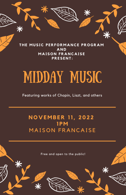 Midday Music @ Maison Française Picture of a flyer for Midday Music @ Maison Française