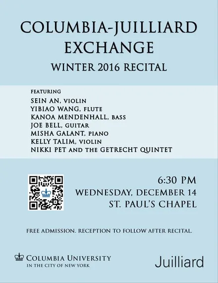 Picture of a flyer for MPP Presents- Barnard-Columbia-Juilliard Exchange Recital @ St Paul's
