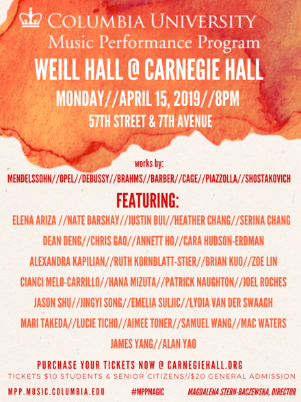 Columbia Chamber Players at Weill Hall Picture of a flyer for Columbia Chamber Players at Weill Hall