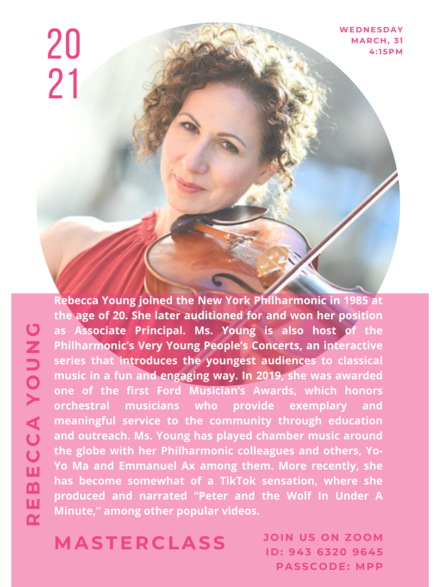 Rebecca Young Masterclass Picture of a flyer for Rebecca Young's Masterclass