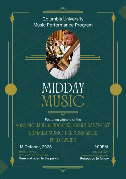 Flyer for Mid Day Music event on 10/13/23
